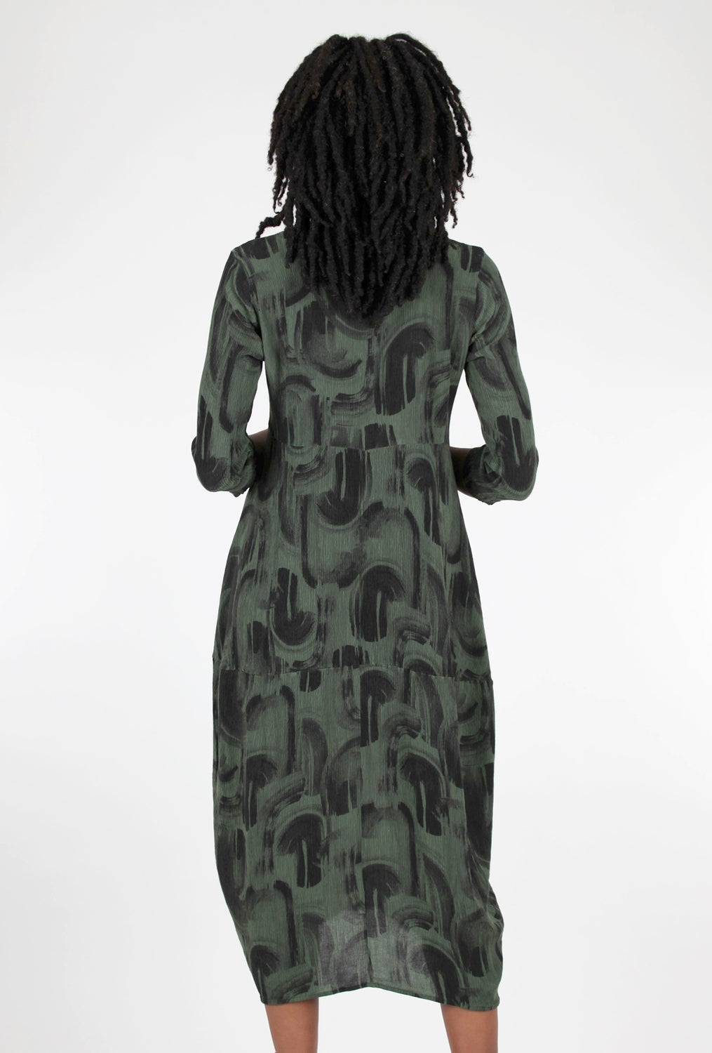 Grizas Crinkled Silk Lantern Dress, Forest 