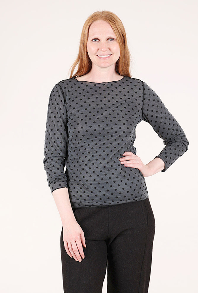 Cut Loose Pearl Edge Mesh Dot Tee, Black 