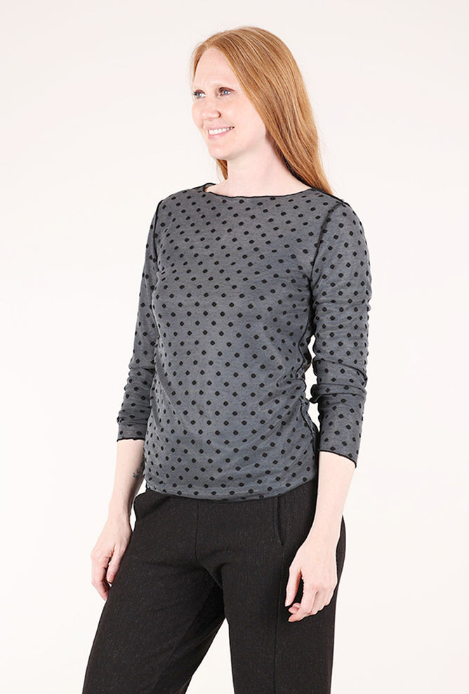 Cut Loose Pearl Edge Mesh Dot Tee, Black 
