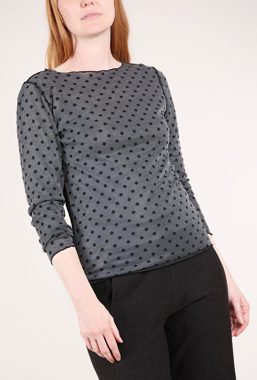 Cut Loose Pearl Edge Mesh Dot Tee, Black 