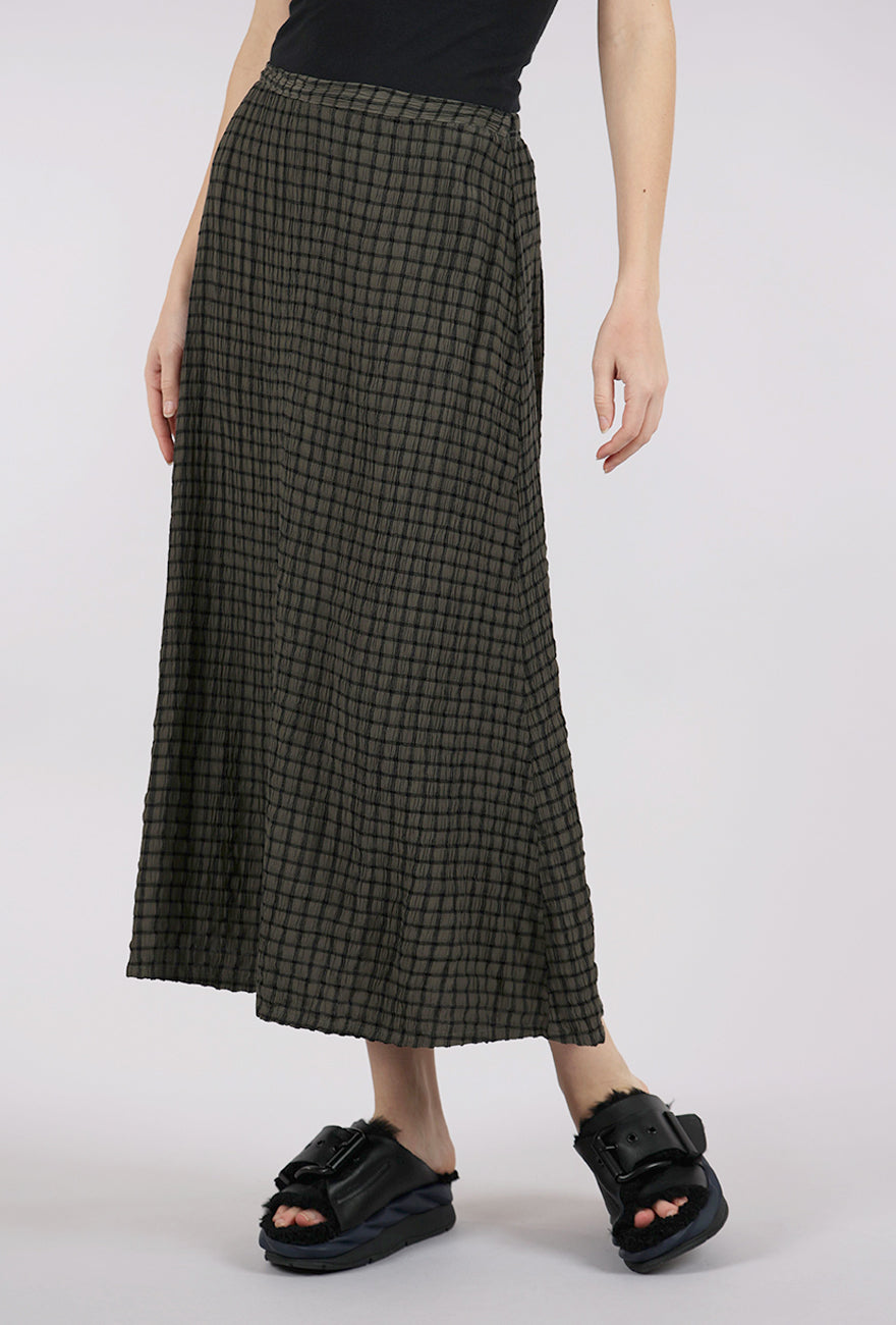 Cut Loose Crinkle Plaid Midi Skirt, Clay 