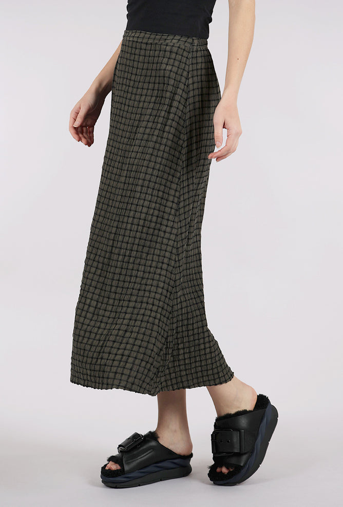 Crinkle Plaid Midi Skirt, Clay