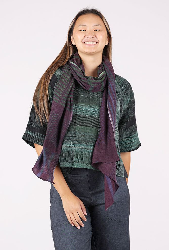 Neeru Kumar Fine Wool Digital Print Scarf, Plum/Forest 