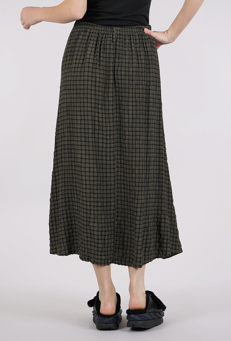 Cut Loose Crinkle Plaid Midi Skirt, Clay 