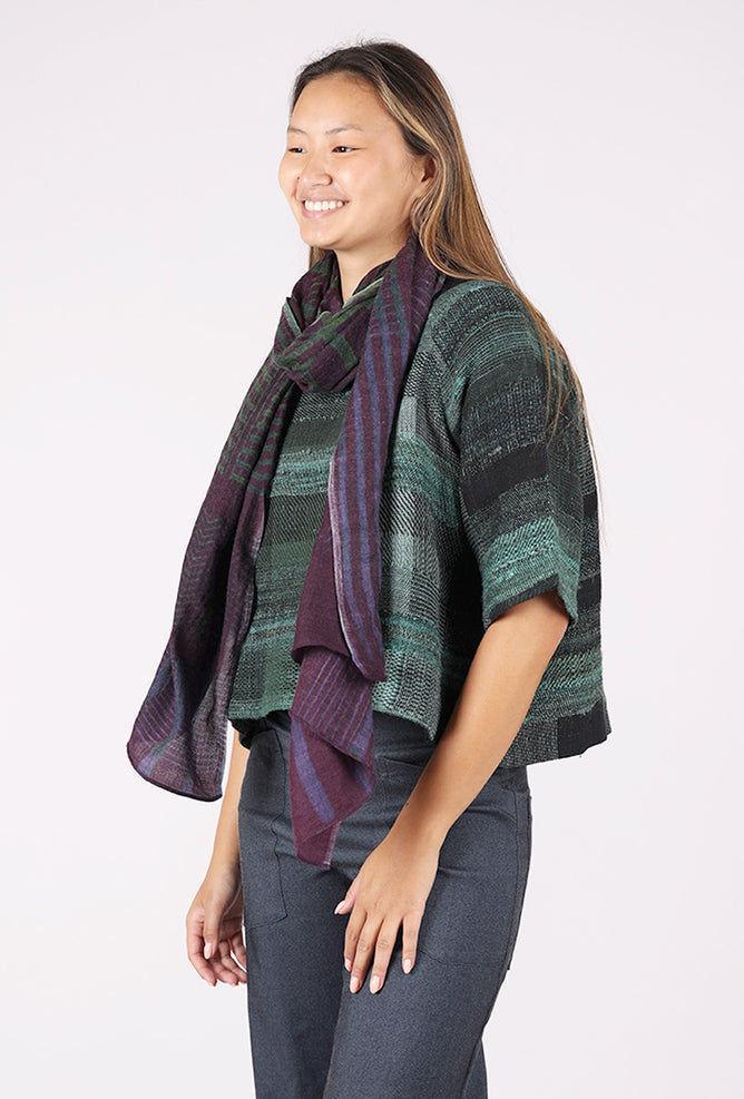 Neeru Kumar Fine Wool Digital Print Scarf, Plum/Forest 