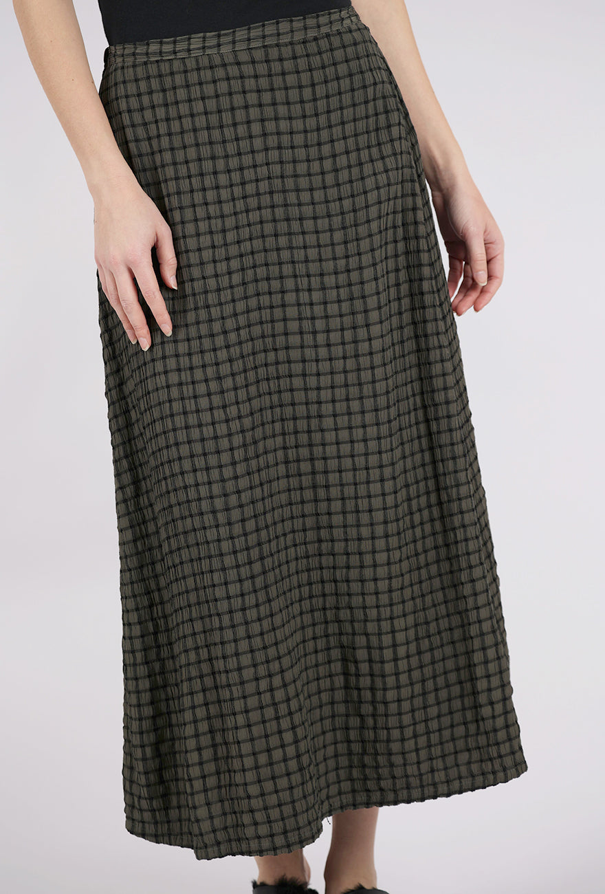 Cut Loose Crinkle Plaid Midi Skirt, Clay 