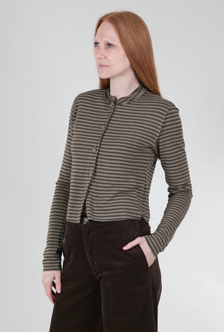 Cut Loose Gray Stripe Crop Asym Cardie, Saddle 