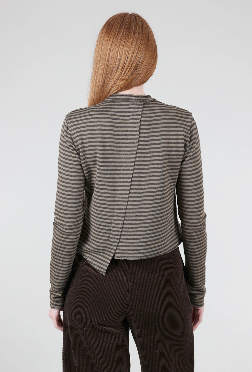 Cut Loose Gray Stripe Crop Asym Cardie, Saddle 