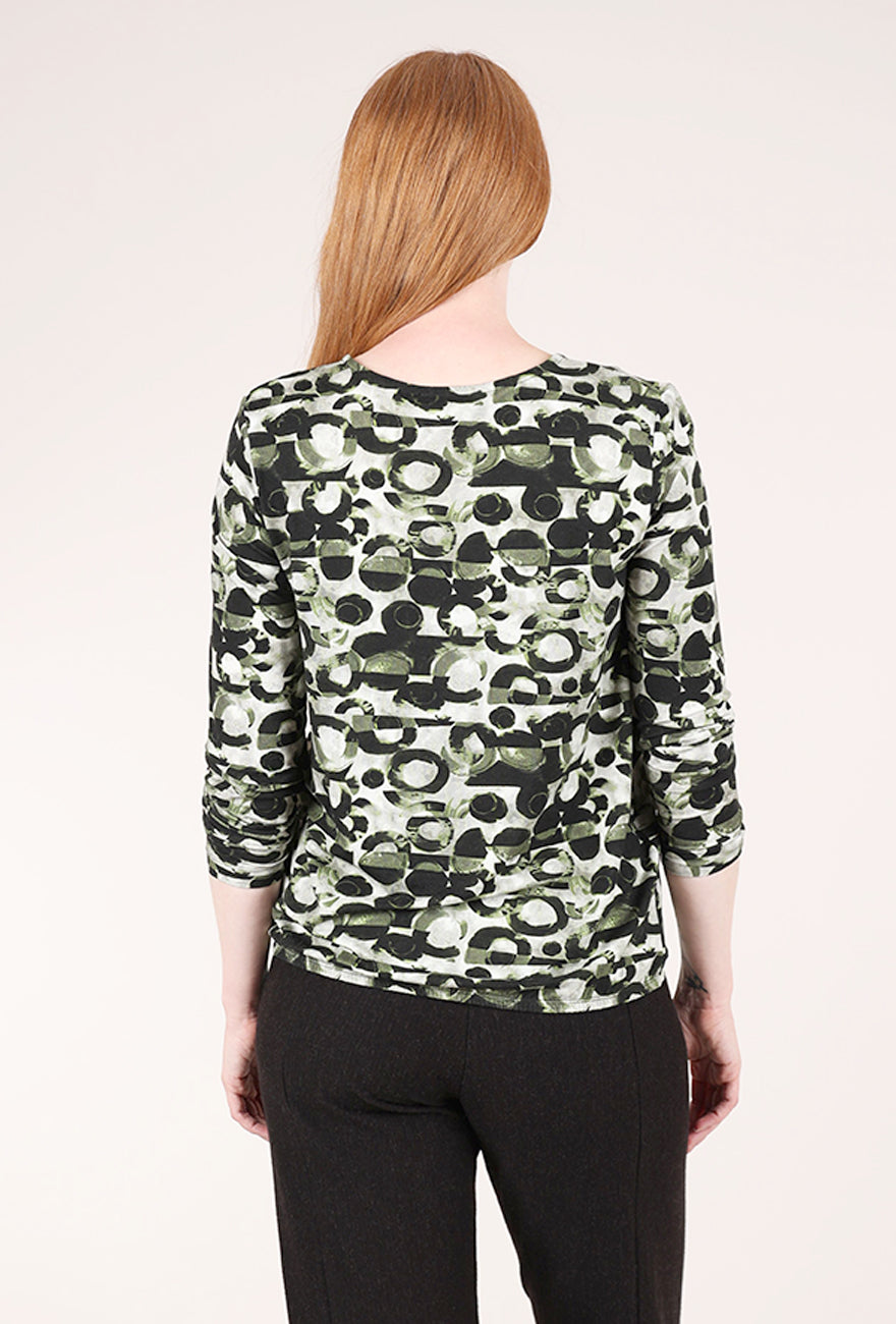 Sunday Woodcut Circles Knit Top, Lake Green 