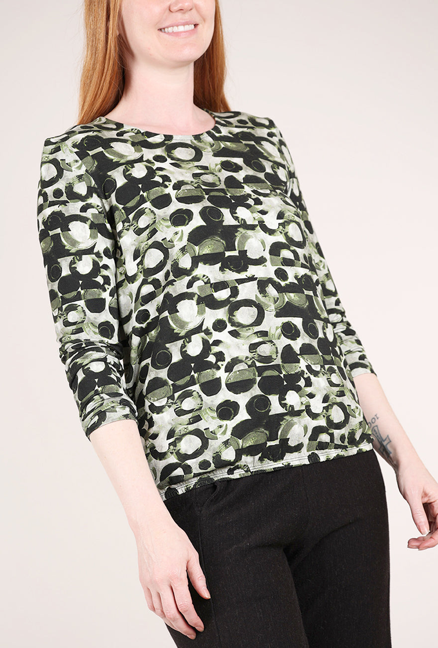 Sunday Woodcut Circles Knit Top, Lake Green 