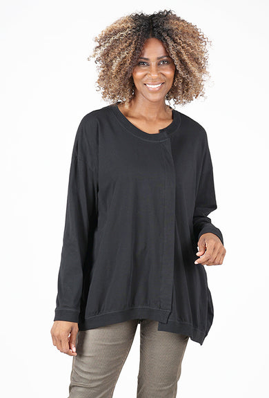 Rundholz Long Boxy Off-Center Pleat Tee, Black 