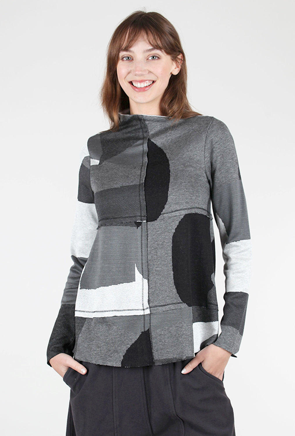 Ozai Clouds Blocked Knit Top, Grays 