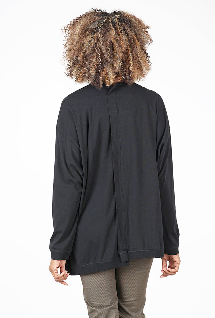 Long Boxy Off-Center Pleat Tee, Black Angle 3