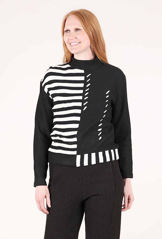 Trisha Tyler Stripes & Stitches Mockneck, Black/White 