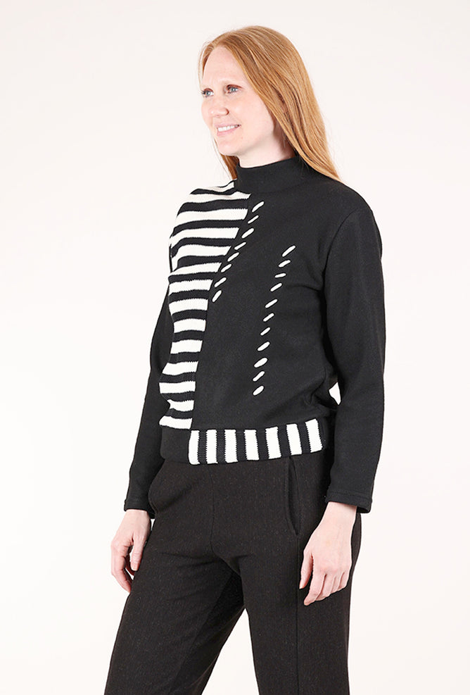 Trisha Tyler Stripes & Stitches Mockneck, Black/White 