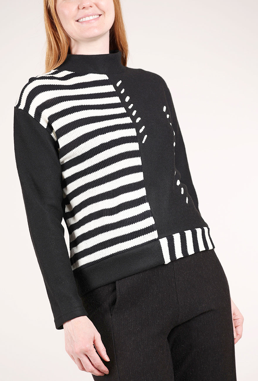 Trisha Tyler Stripes & Stitches Mockneck, Black/White 