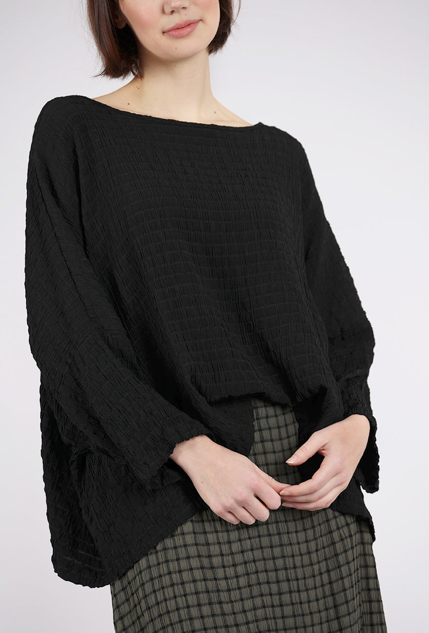 Cut Loose Crinkle Plaid Crop Top, Black One Size Black