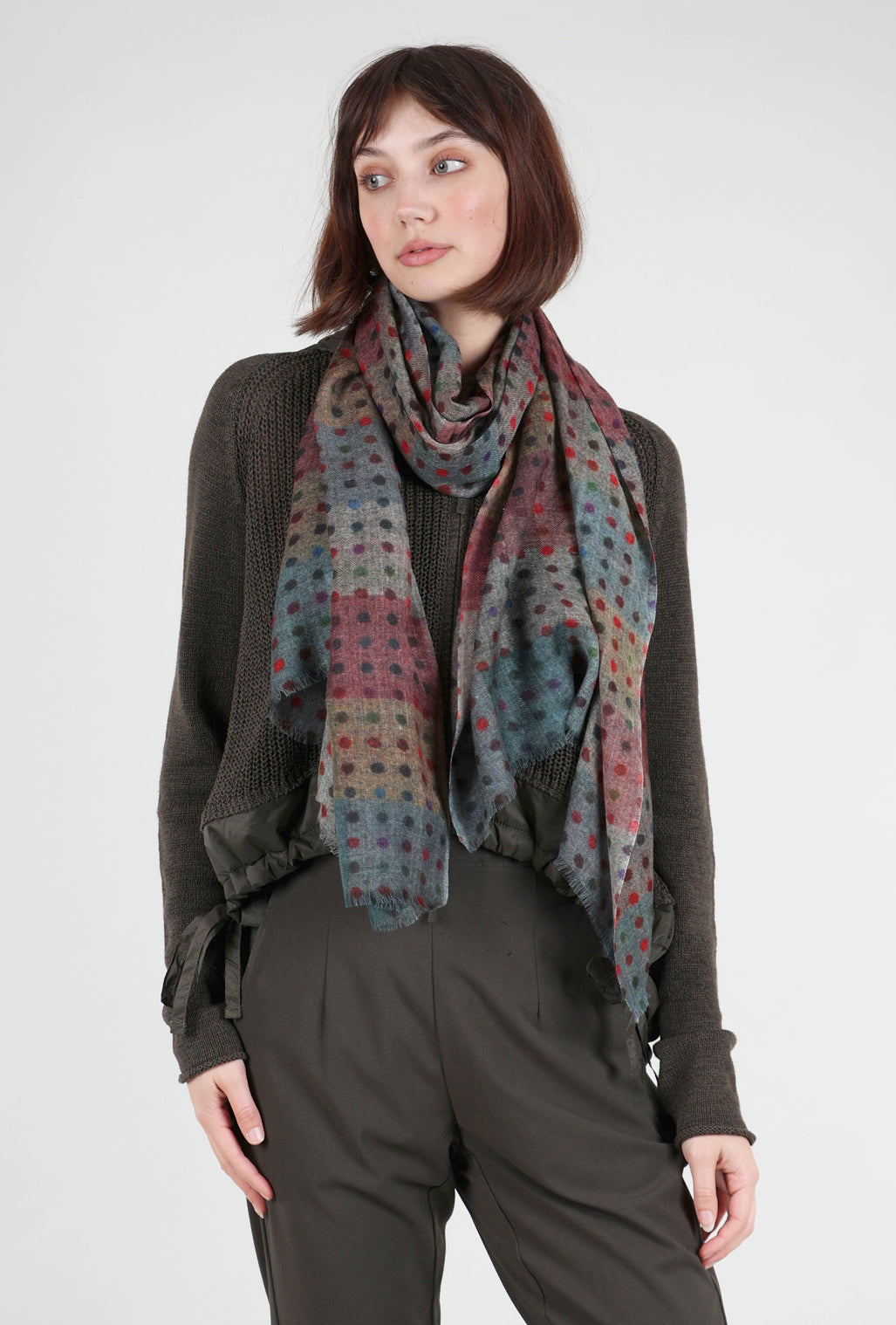 Dolma Multi Small Dots Wool Scarf, Dark Taupe 