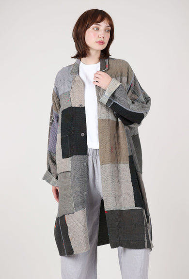 Mieko Mintz Frayed Patch Kantha Coat, Gray 