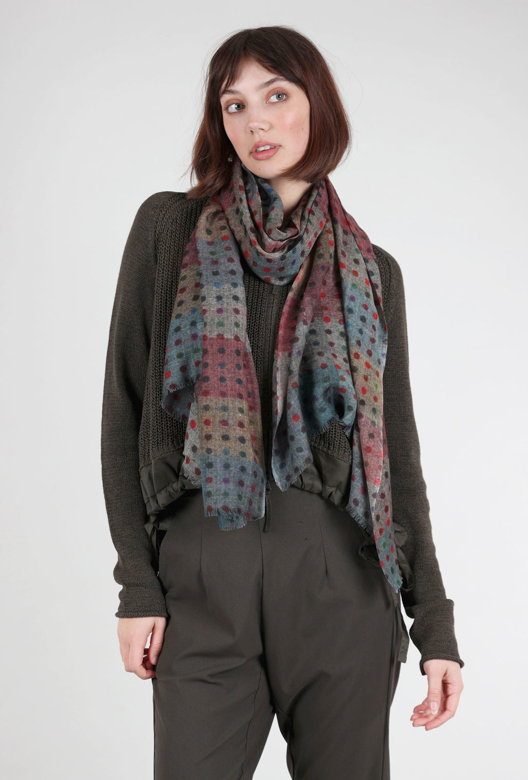 Dolma Multi Small Dots Wool Scarf, Dark Taupe 