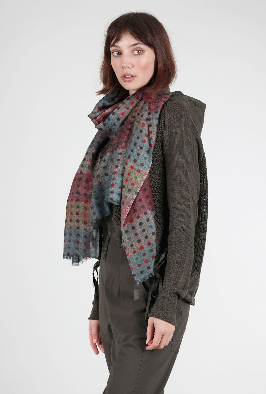 Dolma Multi Small Dots Wool Scarf, Dark Taupe 