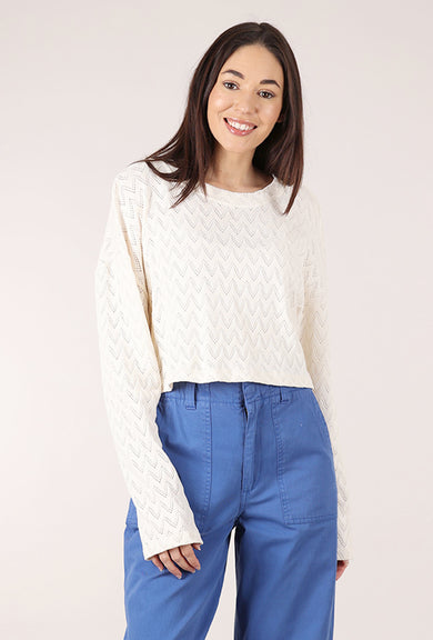 Cossac Crop Crochet Sweater, Ecru 
