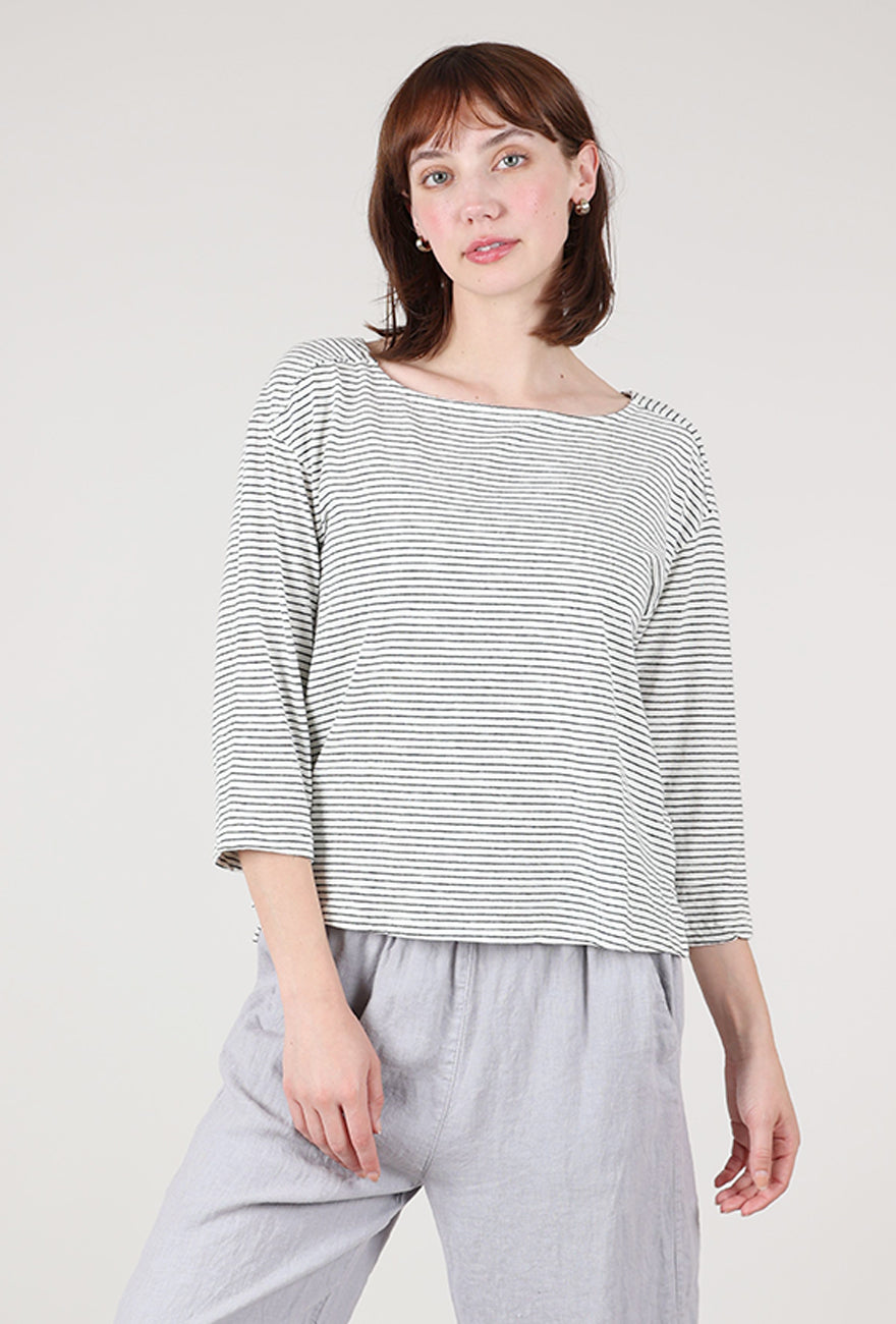 Mododoc Open-Neck Stripe Tee, White/Black 