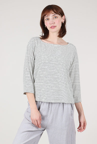 Mododoc Open-Neck Stripe Tee, White/Black 