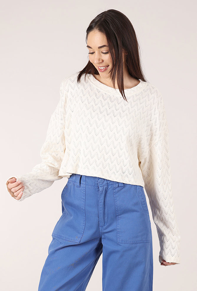 Cossac Crop Crochet Sweater, Ecru 