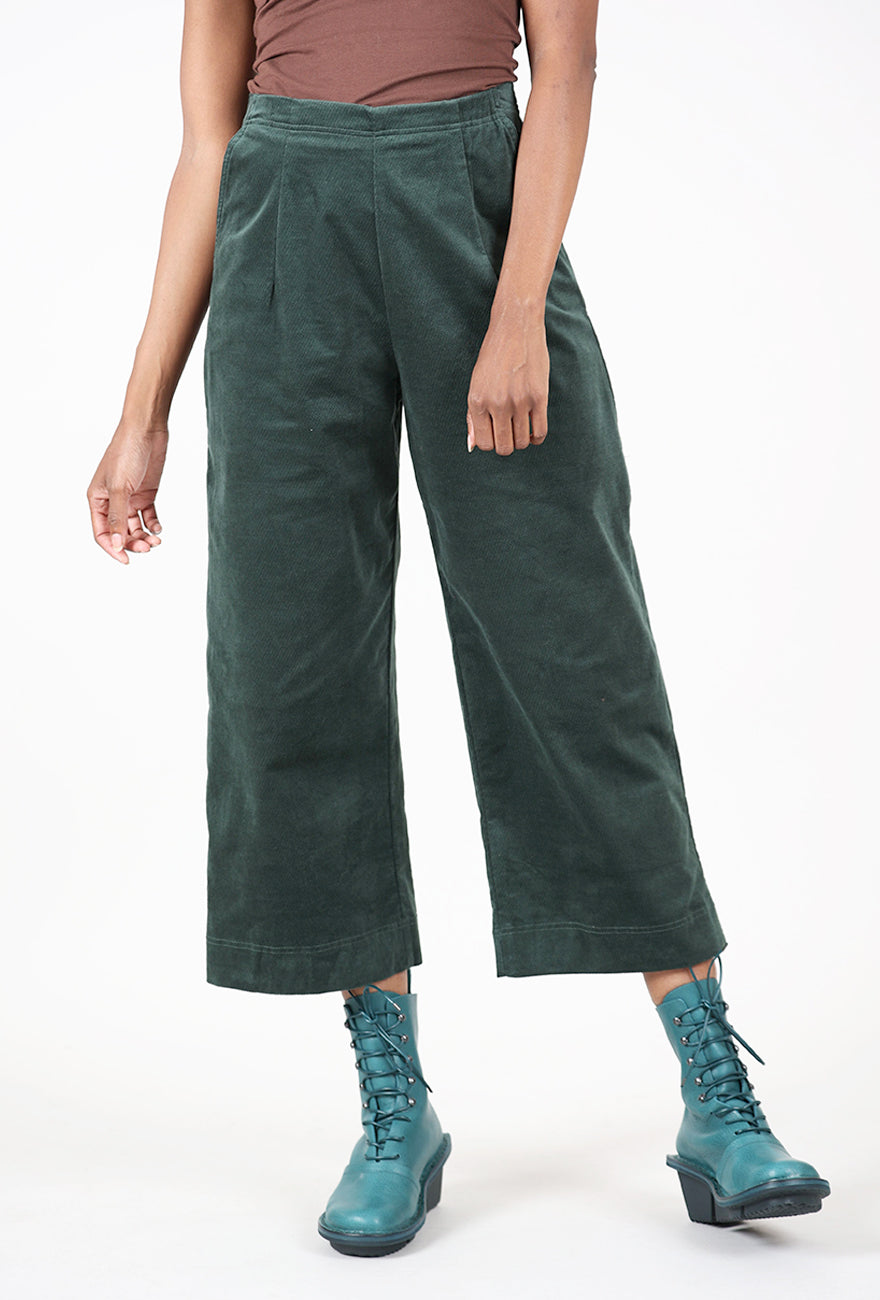 Velveteen Wide Crop Pants, Forest