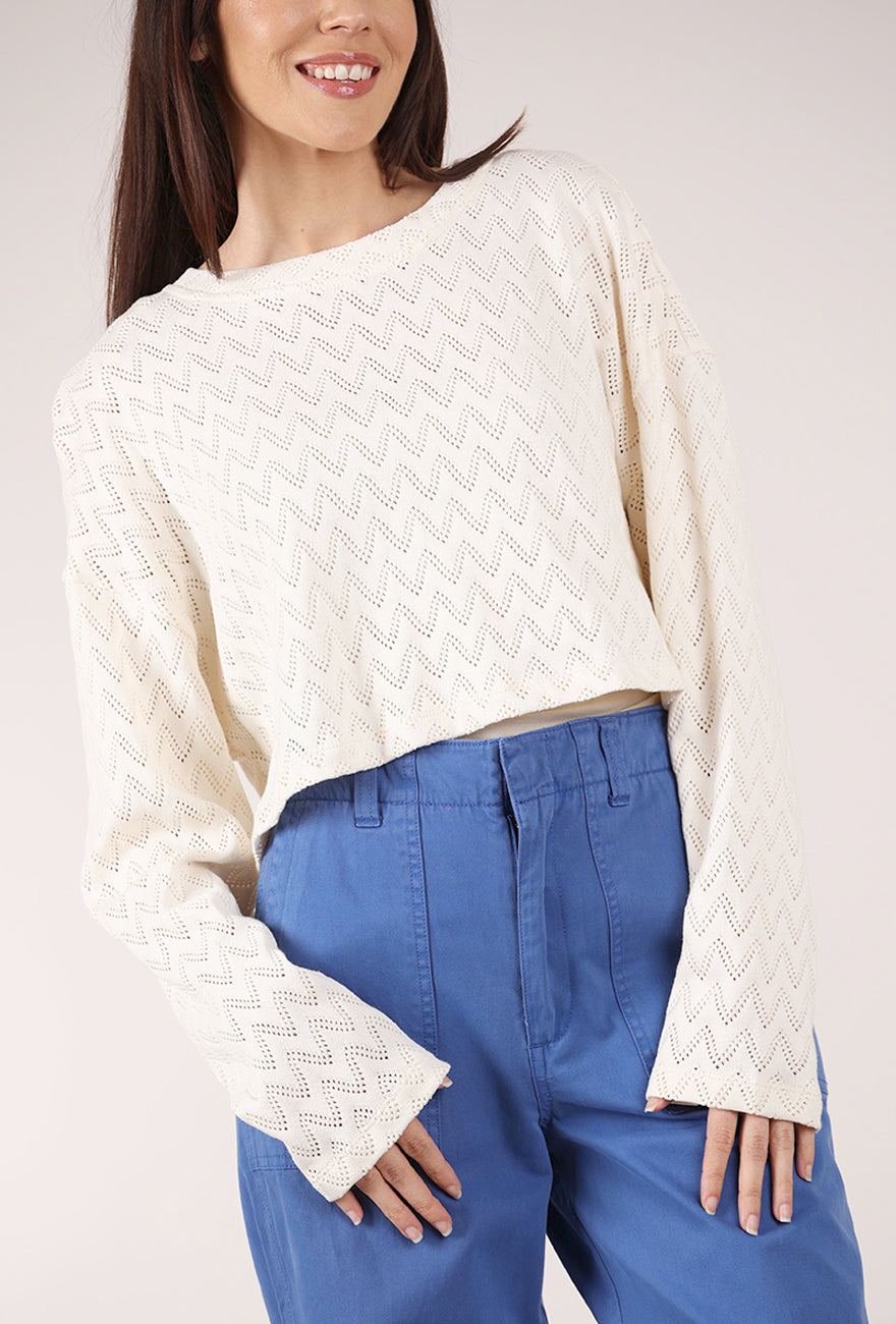 Cossac Crop Crochet Sweater, Ecru 