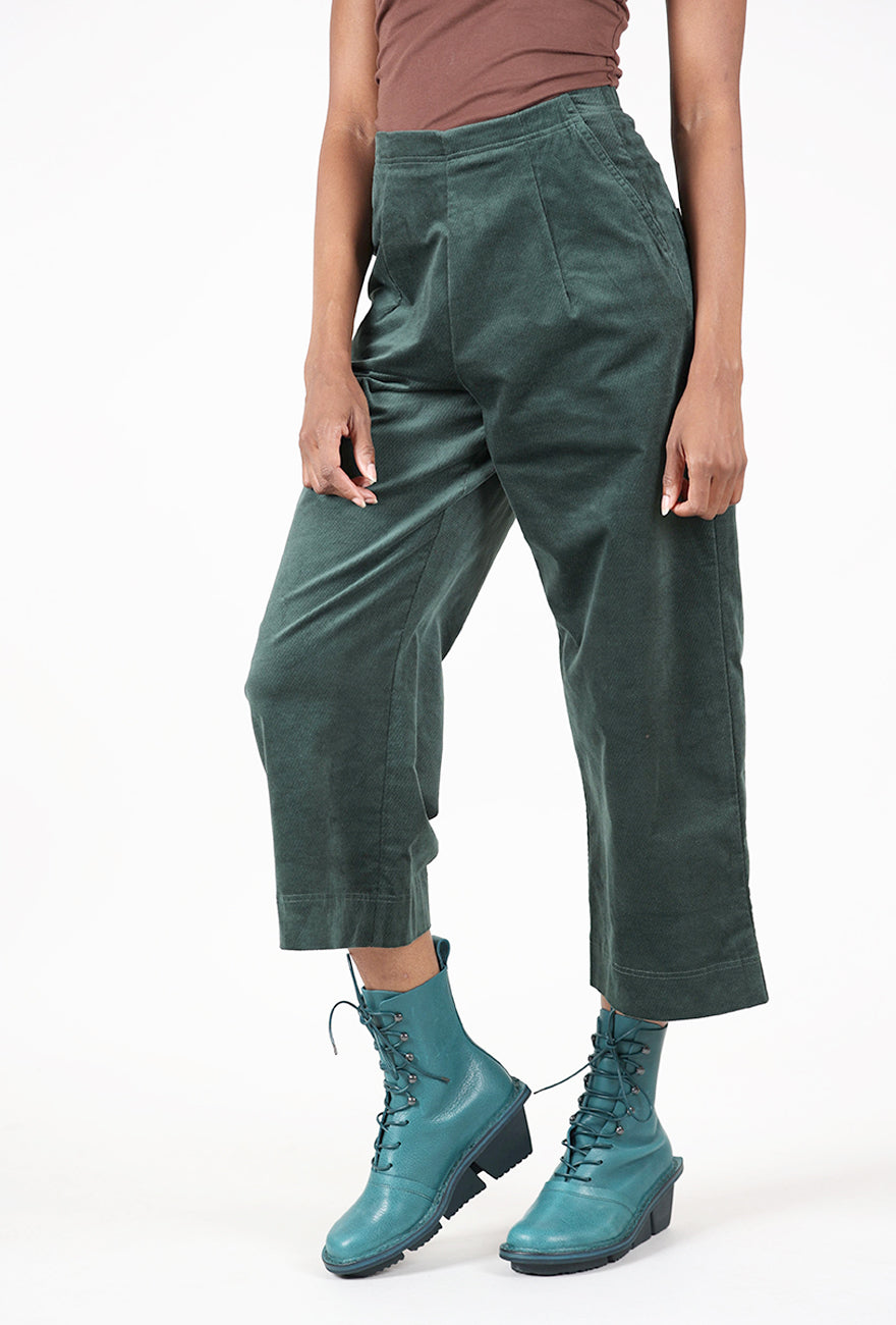 Velveteen Wide Crop Pants, Forest