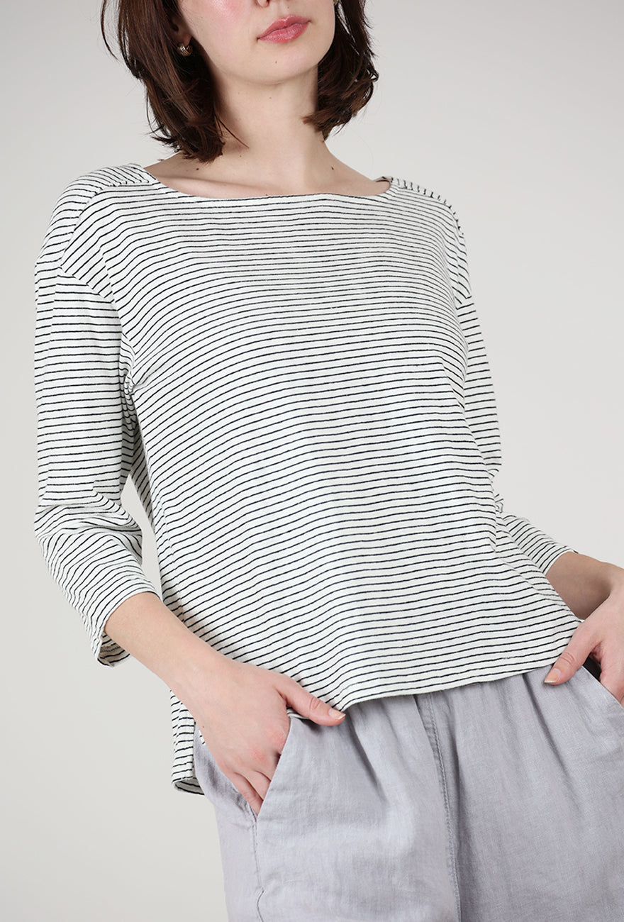 Mododoc Open-Neck Stripe Tee, White/Black 