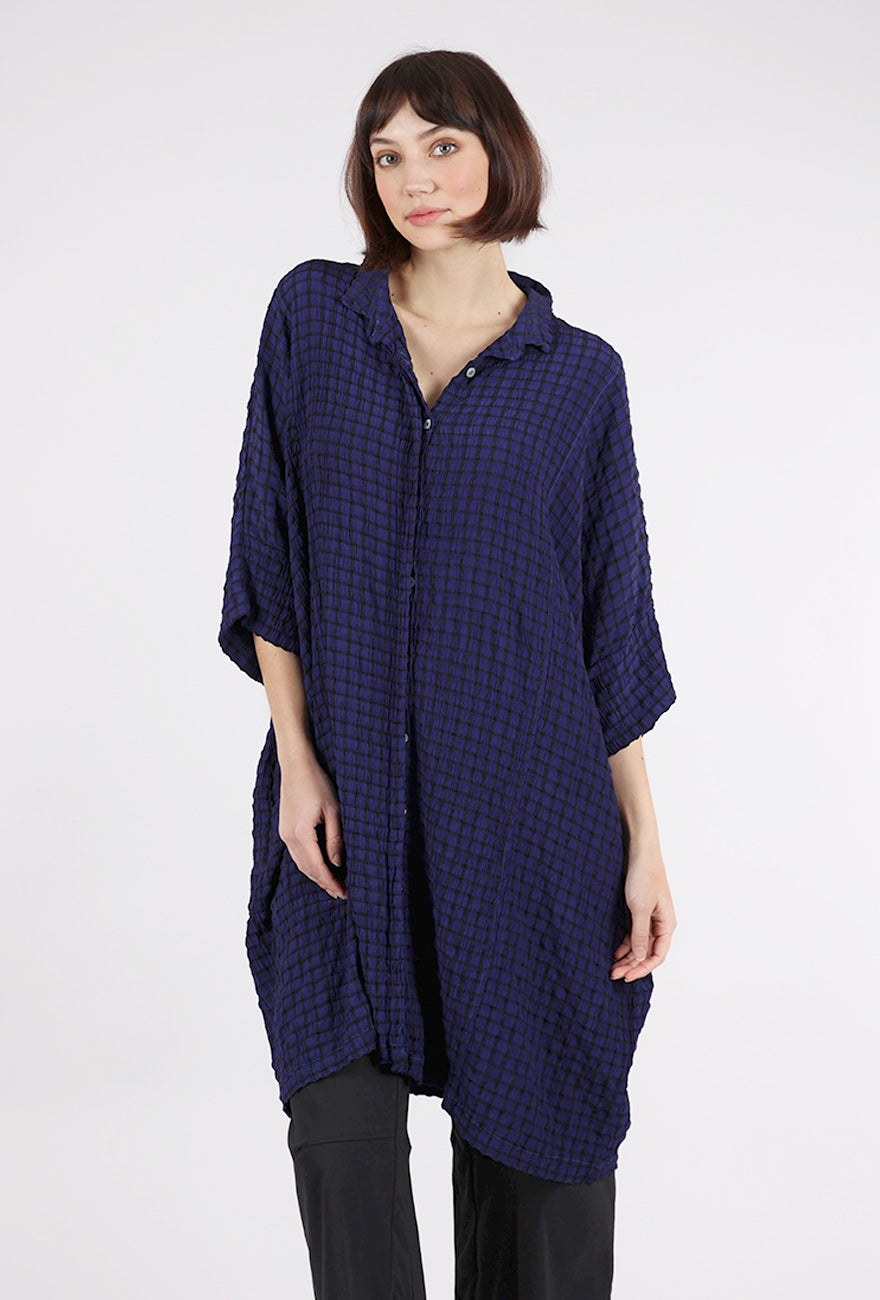 Cut Loose Crinkle Plaid Kimono Shirt Dress, Admirality One Size Admirality