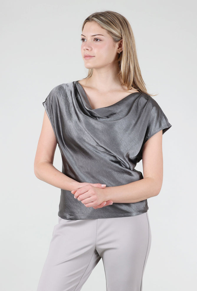 Mystree Sateen Cowl Top, Charcoal 