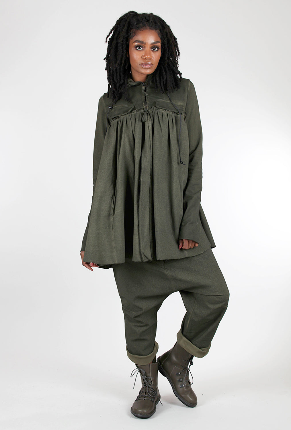 Rundholz Garment-Dye Shirred Seam Jacket, Olive Cloud 