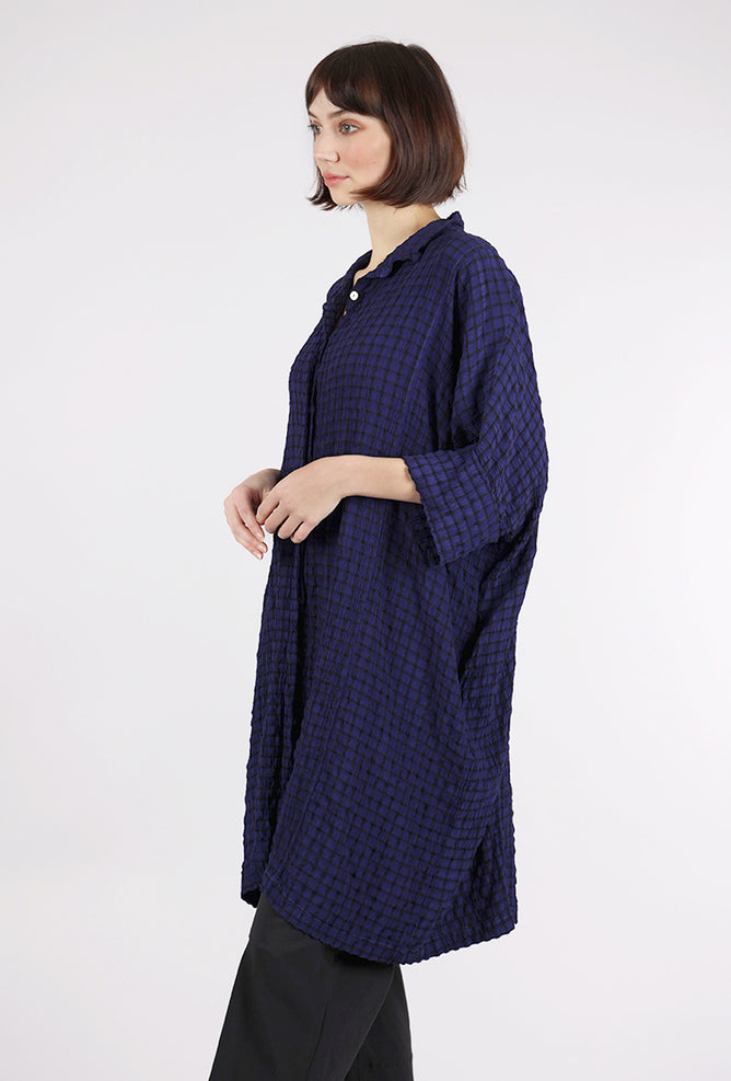 Crinkle Plaid Kimono Shirt Dress, Admirality