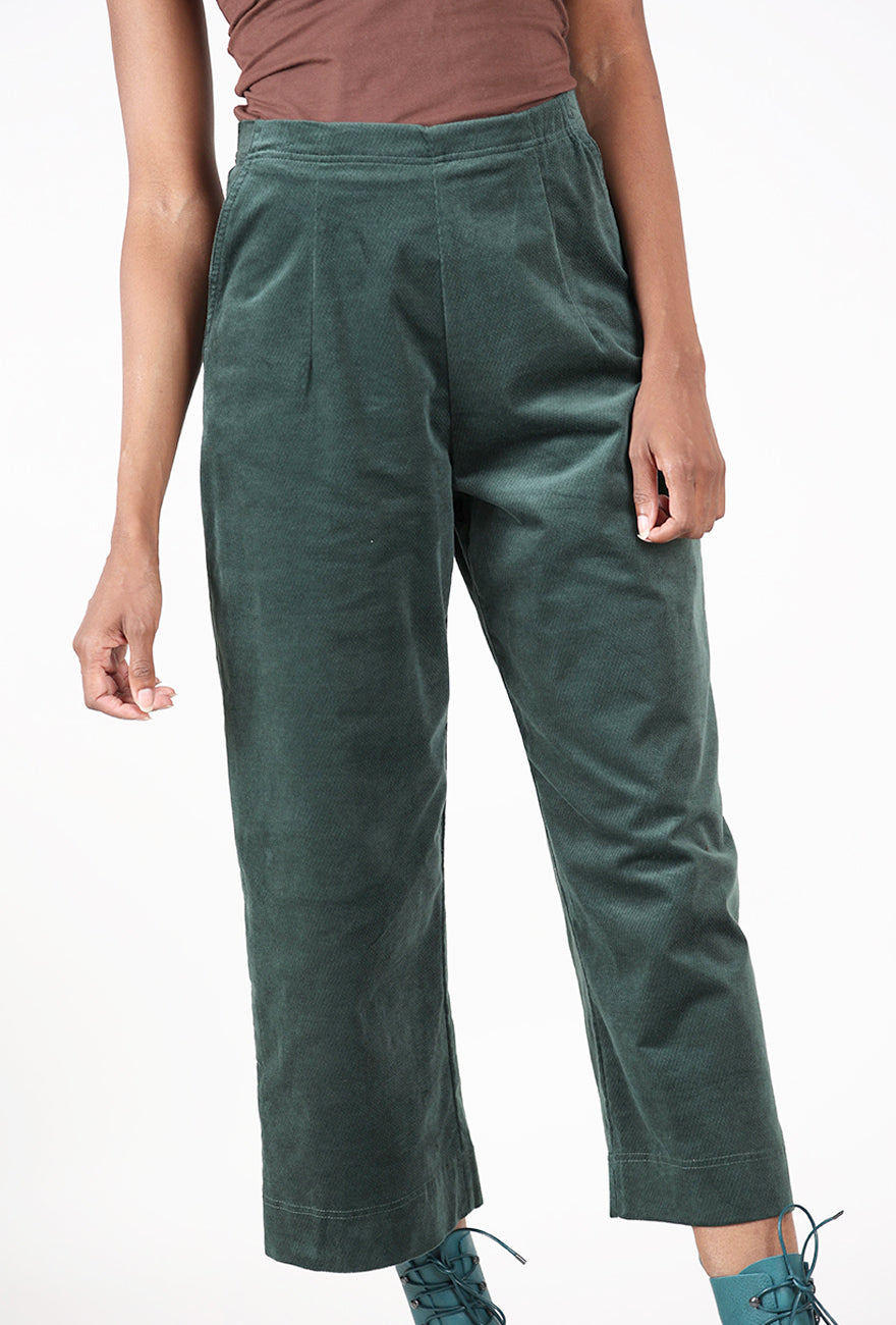Velveteen Wide Crop Pants, Forest