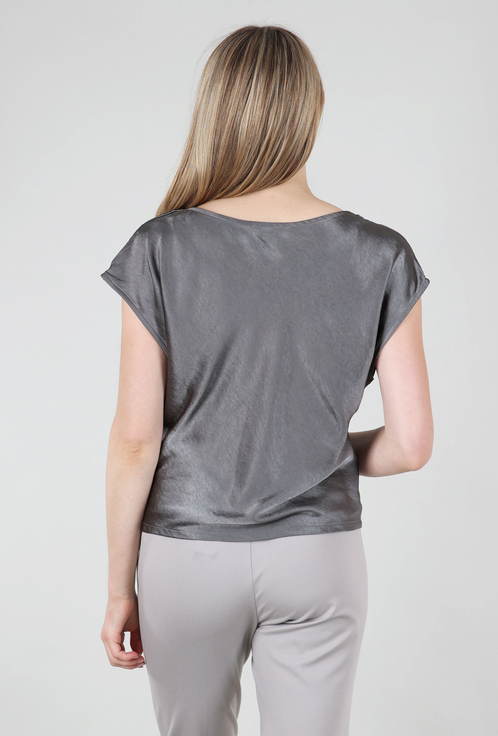 Mystree Sateen Cowl Top, Charcoal 