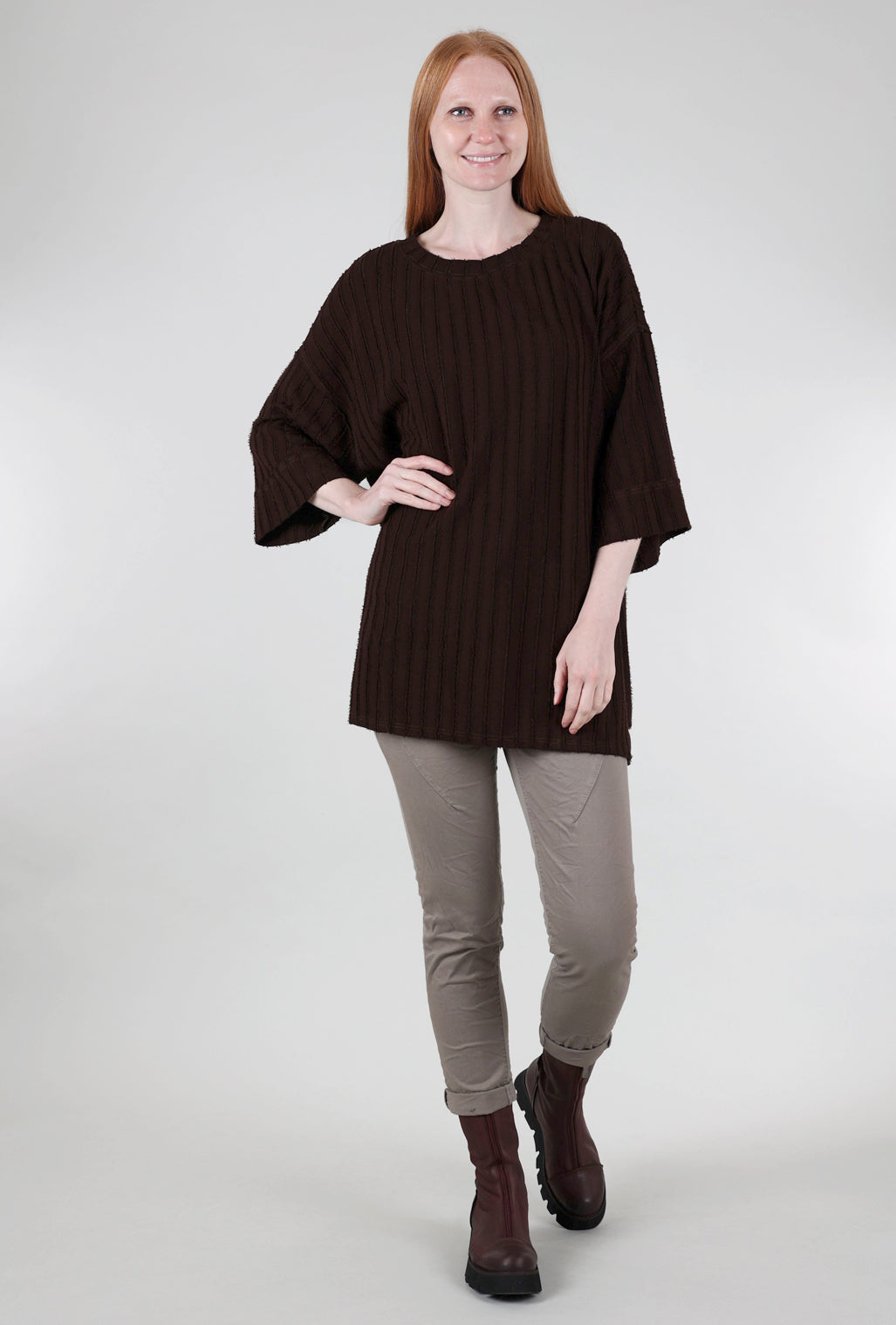 Cut Loose Frayed Stripe Pocket Tunic, Mahogany One Size Mahogany