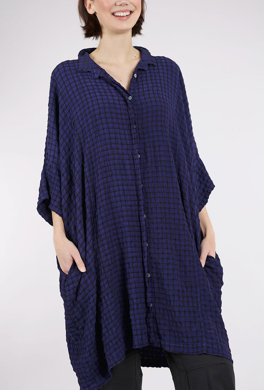 Cut Loose Crinkle Plaid Kimono Shirt Dress, Admirality One Size Admirality