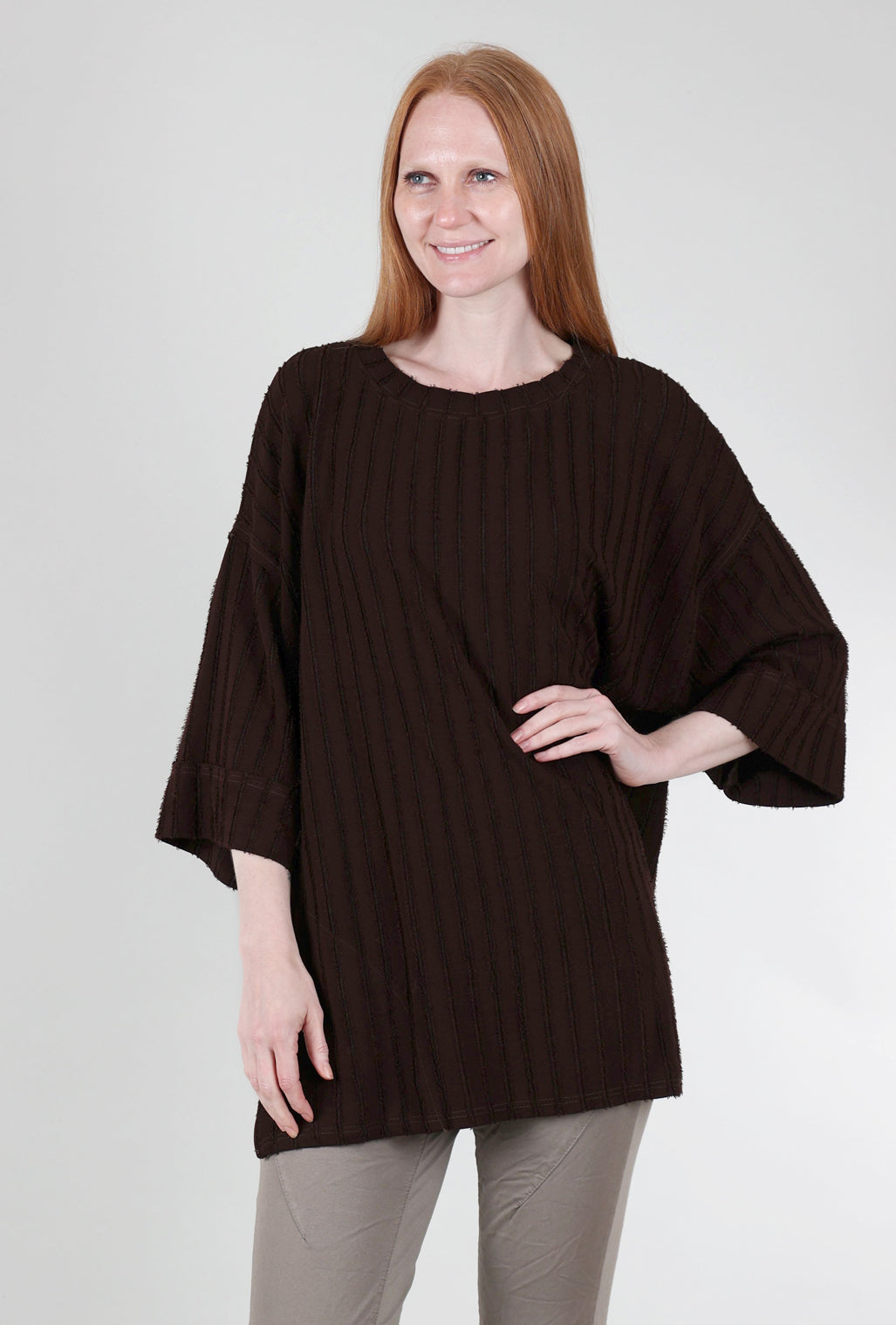 Cut Loose Frayed Stripe Pocket Tunic, Mahogany One Size Mahogany