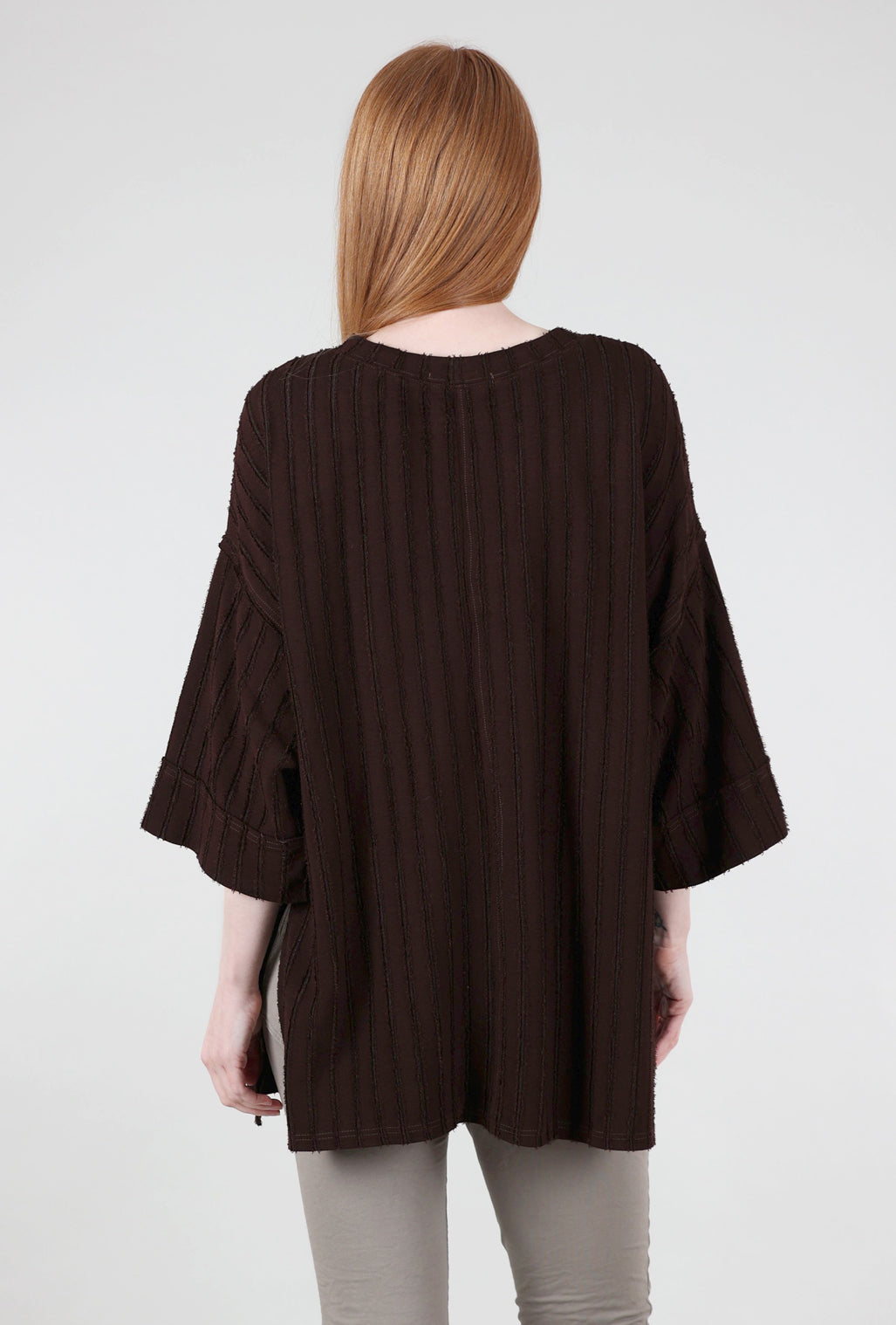 Cut Loose Frayed Stripe Pocket Tunic, Mahogany One Size Mahogany