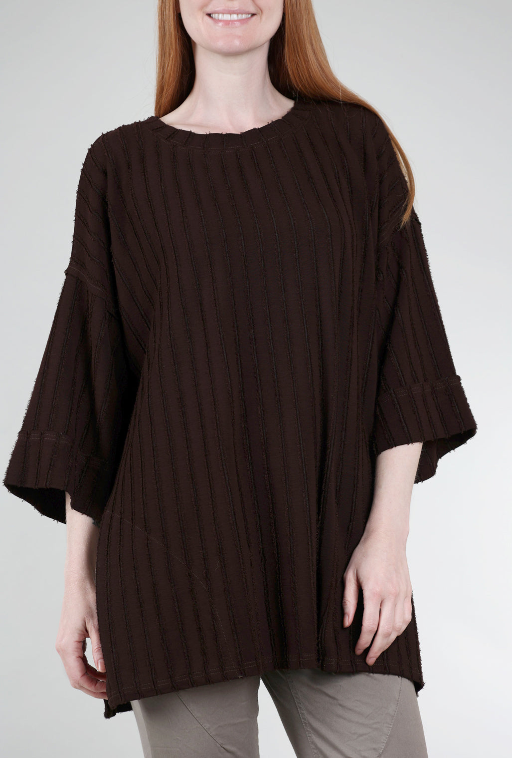 Cut Loose Frayed Stripe Pocket Tunic, Mahogany One Size Mahogany