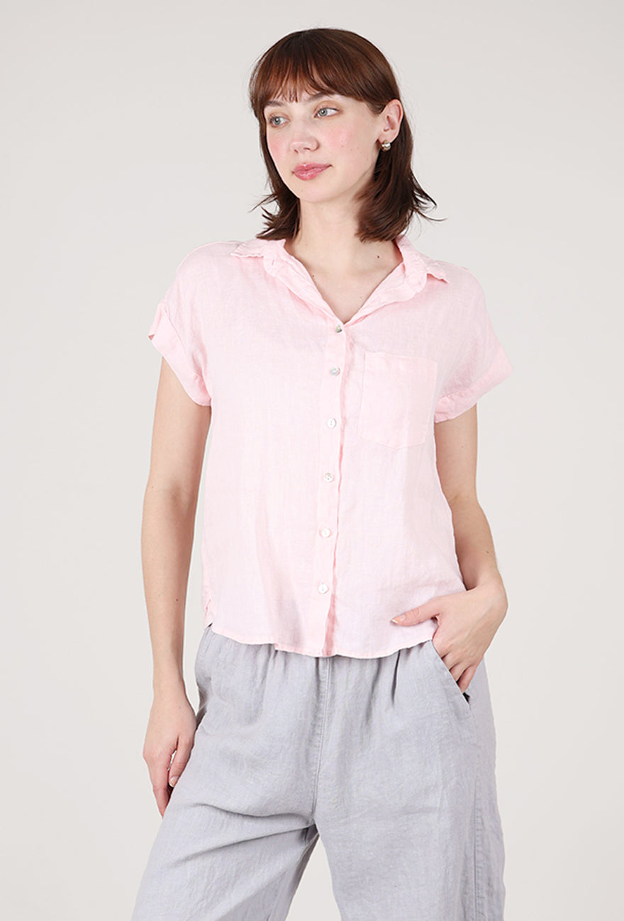Cut Loose Linen S/S Pocket Shirt, Pink Salt 