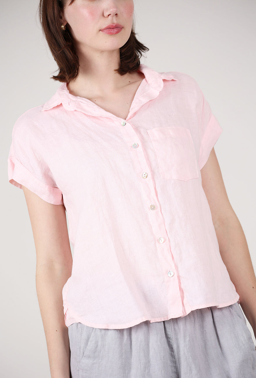 Cut Loose Linen S/S Pocket Shirt, Pink Salt 