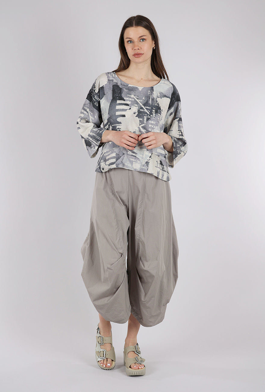 Luukaa Linen Print Boxy Top, Foggy Gray 