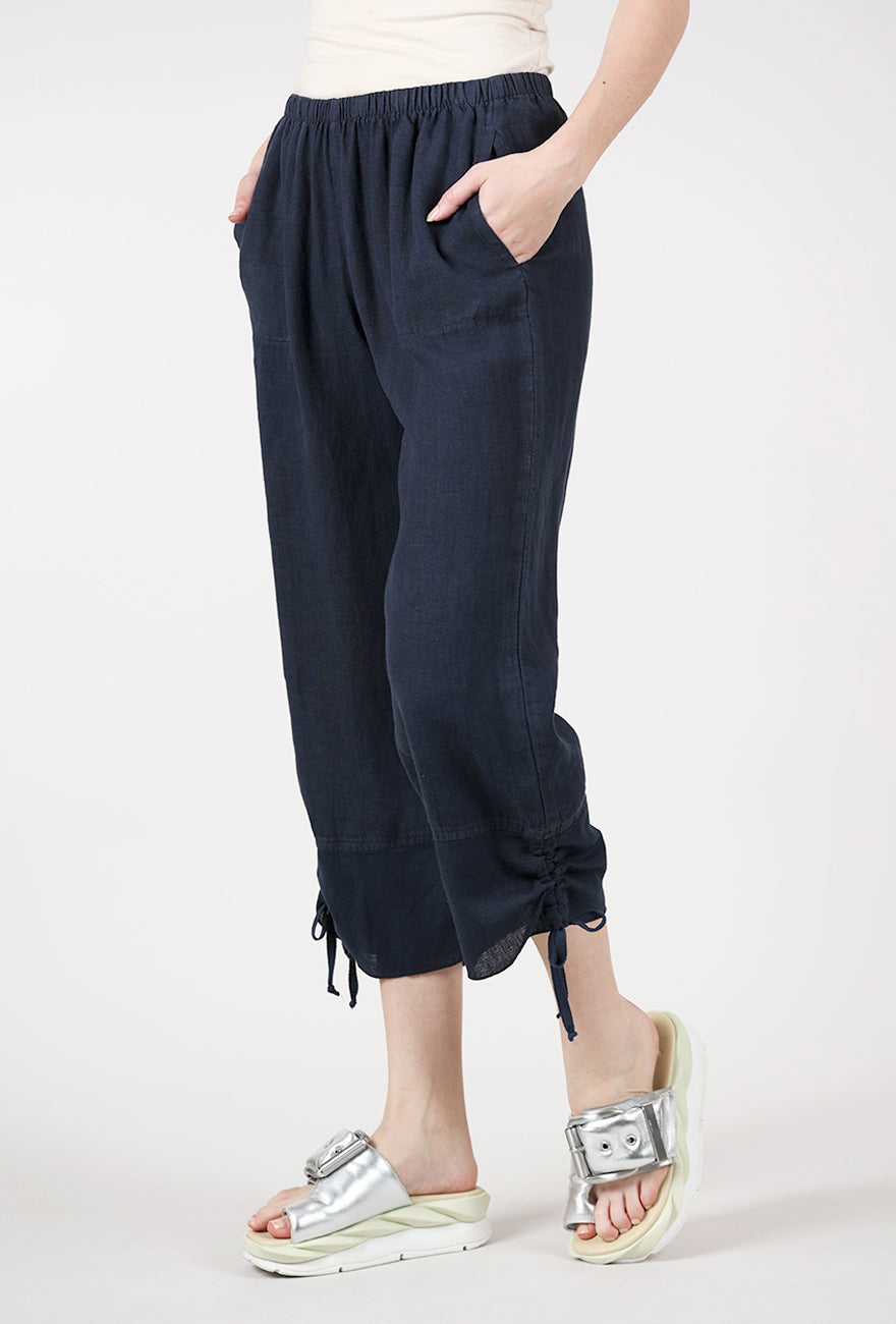 Fenini Mesh Hem Linen Pant, Ink 
