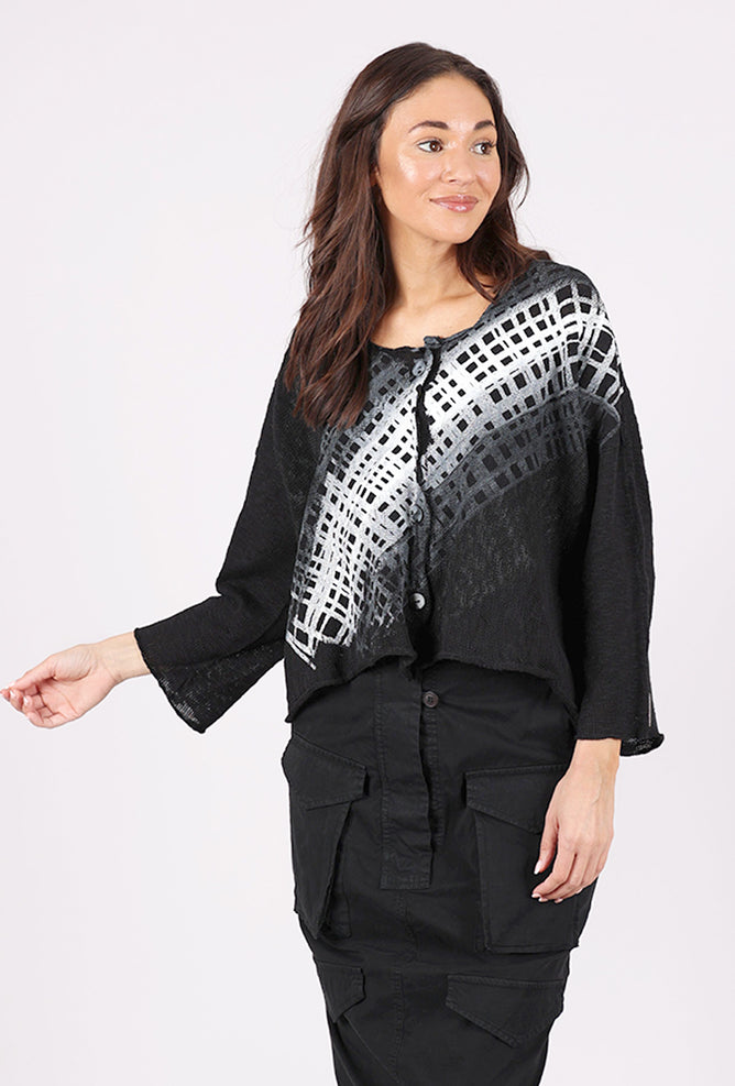 Paper Temples Nelson Five Button Cardie, Black/Ombre Hatch 