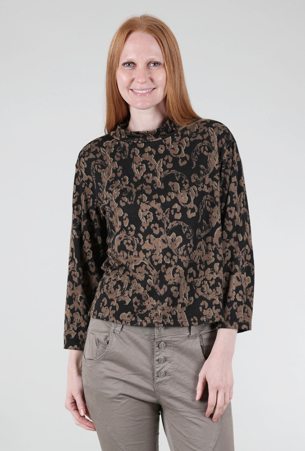 Cut Loose Floral Jacquard Mock Top, Saddle 